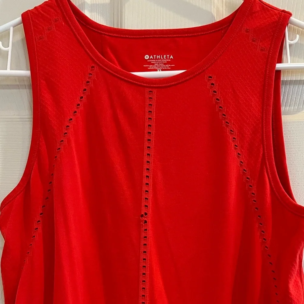 ATHLETA red tank with open stitch accents - Picture 2 of 6